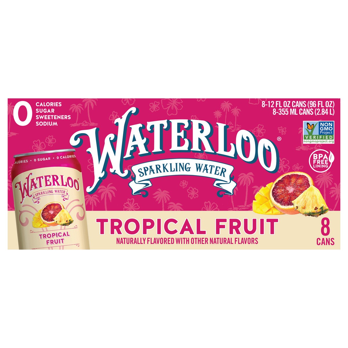 slide 1 of 3, Waterloo Tropical Fruit Sparkling Water - 8pk / 12 fl oz Cans - 96 fl oz, 8 ct; 12 fl oz