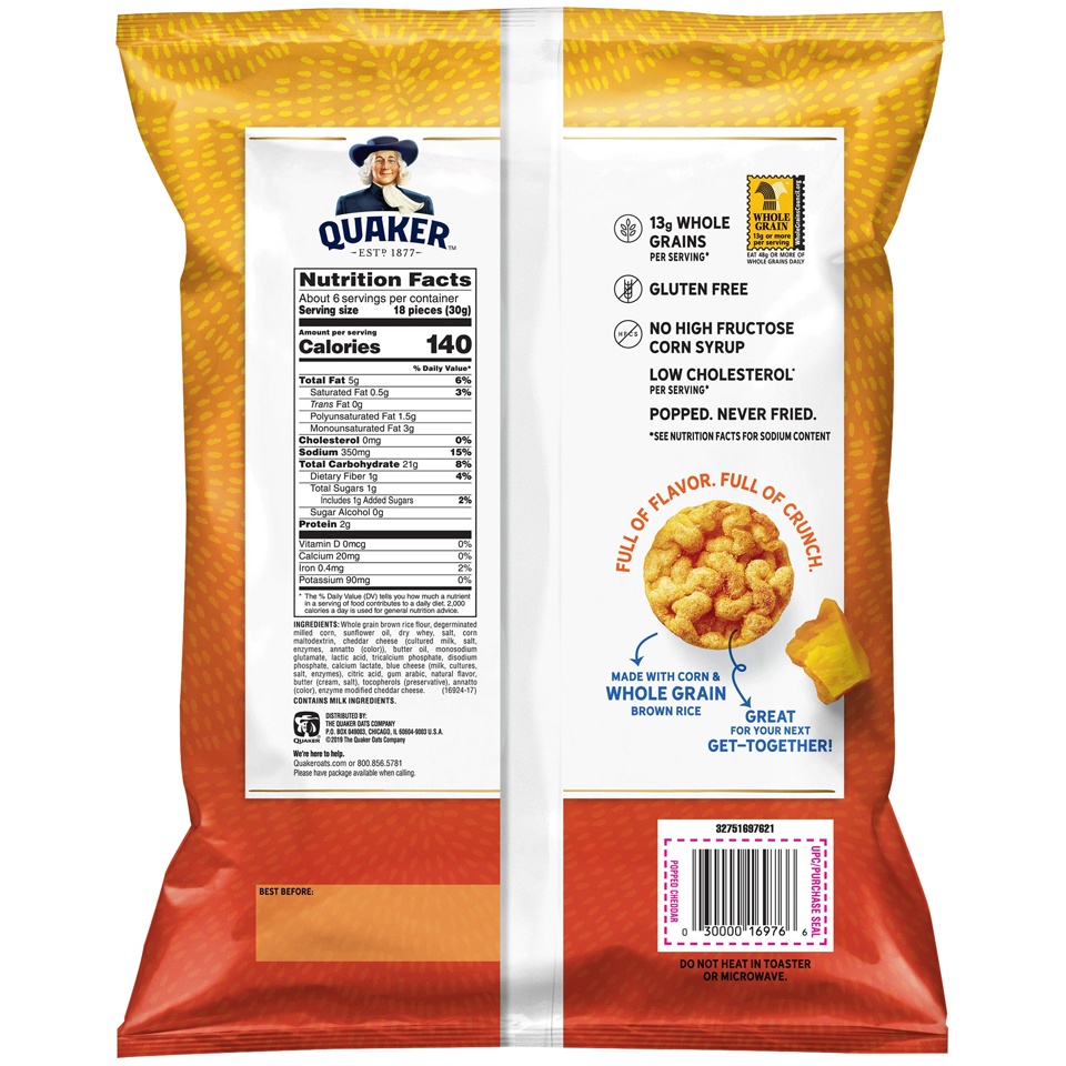 slide 2 of 4, Quaker Popped Cheddar Cheese Rice Crisps, 6.06 oz
