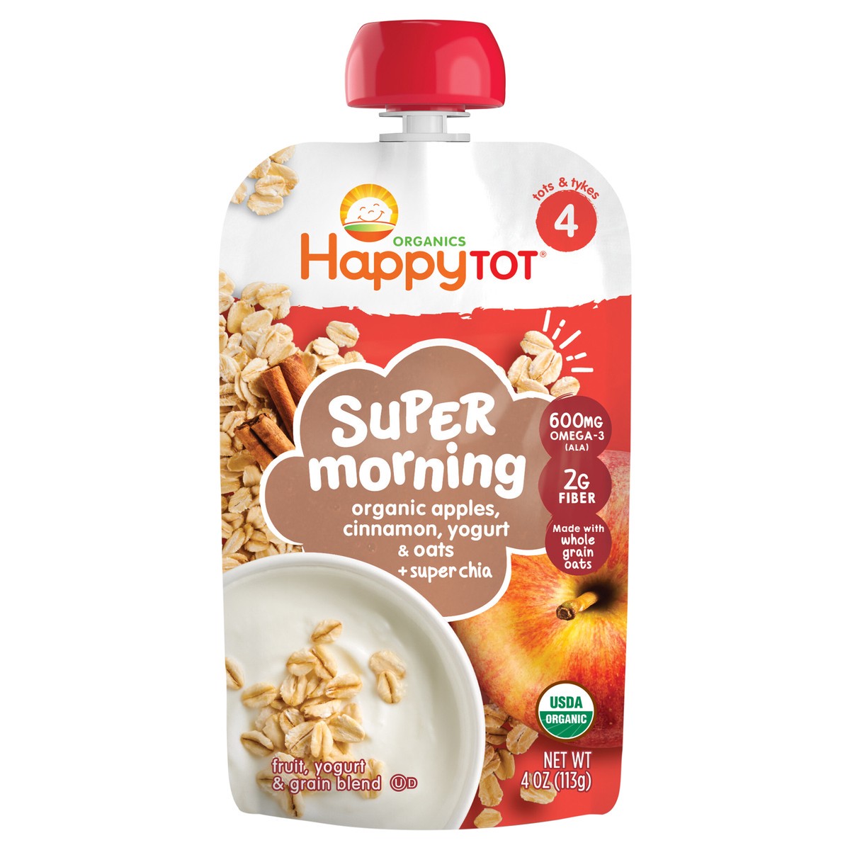 slide 1 of 1, Happy Tot Happy Family HappyTot Super Morning Organic Apples Cinnamon Yogurt & Oats with Superchia Baby Food Pouch - 4oz, 4 oz
