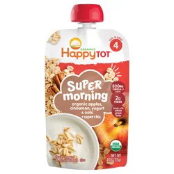 Happy Tot Organics Super Morning Stage 4 Organic Apples, Cinnamon, Yogurt & Oats + Super Chia Pouch 4 Oz UNIT