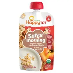 Happy Family HappyTot Super Morning Organic Apples Cinnamon Yogurt & Oats with Superchia Baby Food Pouch - 4oz