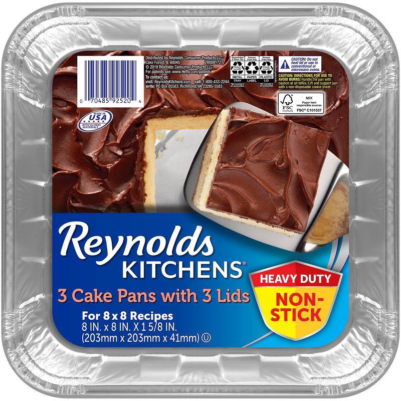 slide 1 of 4, Reynolds Kitchens 8x8 Square Cake Pans with Lids 3 ct Pack, 3 ct