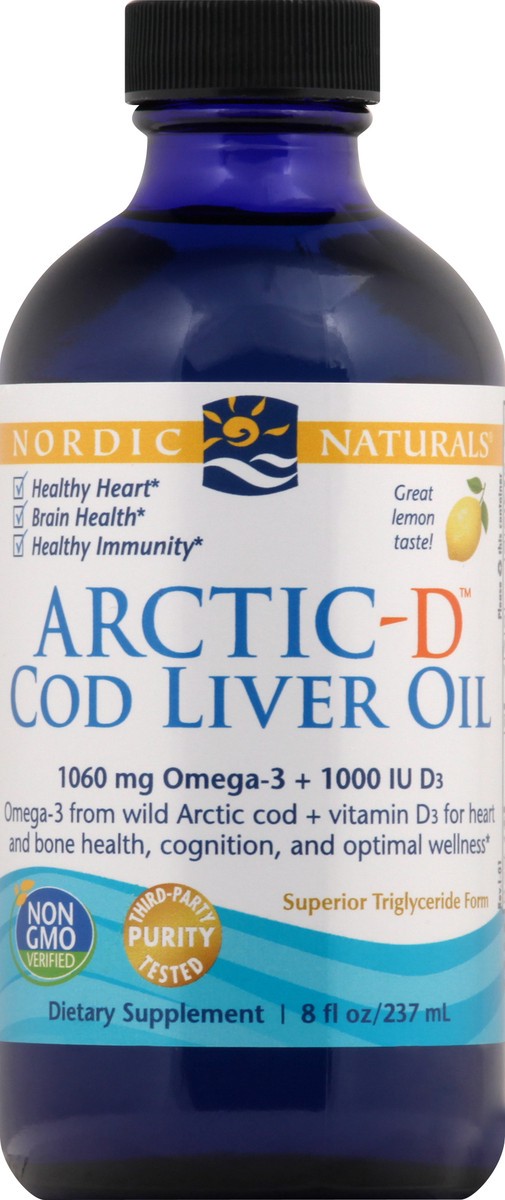 slide 4 of 7, Nordic Naturals Arctic-d Cod Liver Oil Lemon, 8 fl oz