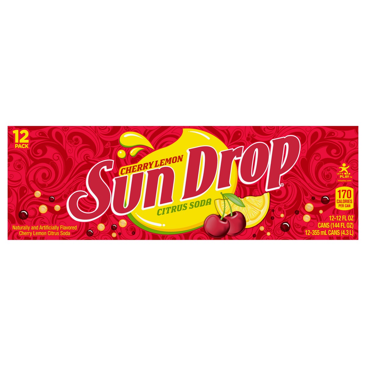 slide 1 of 3, Sun Drop Cherry Lemon Soda, 12 fl oz cans, 12 pack, 12 ct