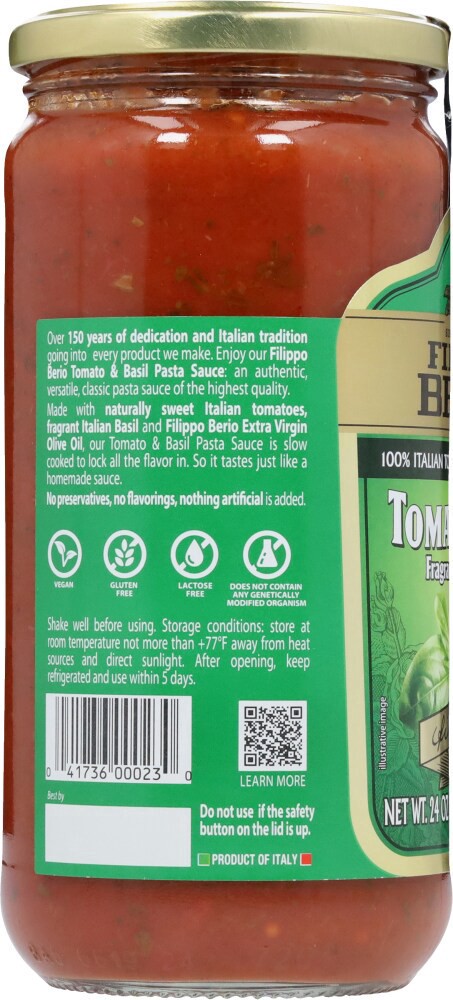 slide 6 of 6, Filippo Berio Tomato Basil Sauce, 24 oz
