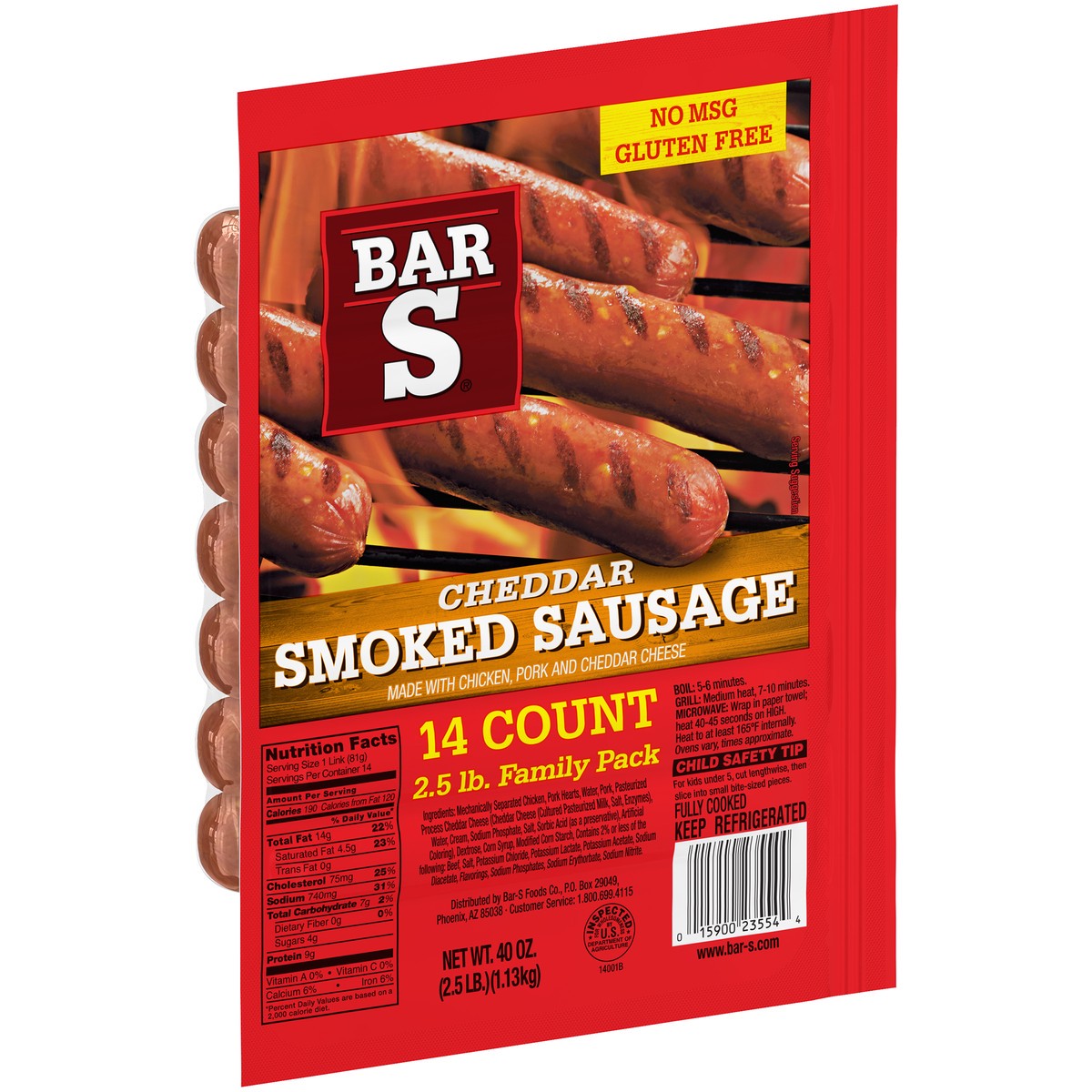 slide 2 of 9, Bar-S Cheddar Smoked Sausage 14 ct Pack, 40 oz