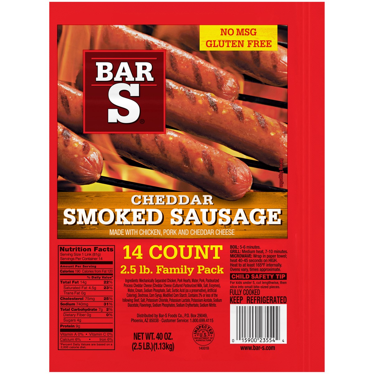 slide 8 of 9, Bar-S Cheddar Smoked Sausage 14 ct Pack, 40 oz