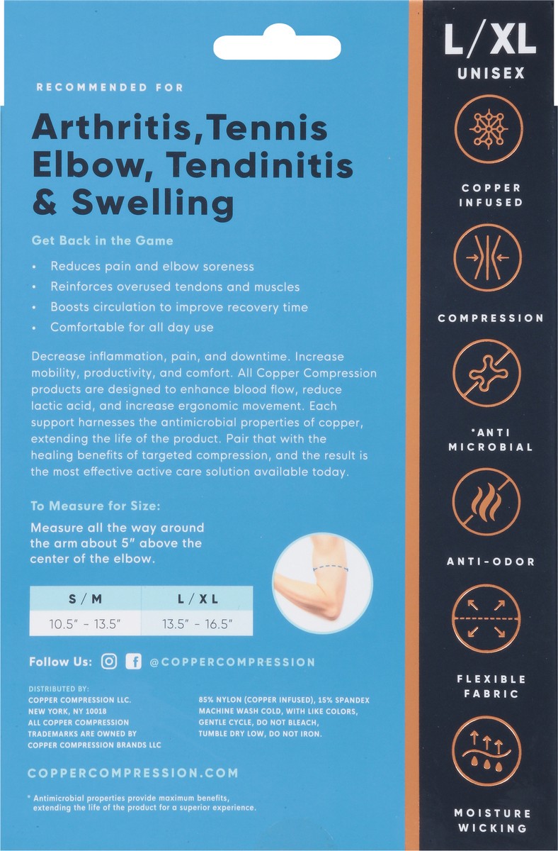 slide 9 of 9, Copper Compression Unisex Elbow Sleeve L/XL 1 ea, 1 ct