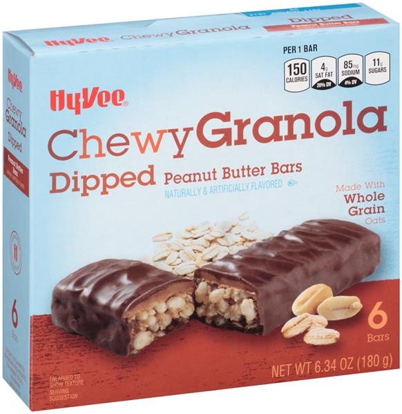 slide 1 of 1, Hy-vee Dipped Peanut Butter Chewy Granola Bars - 6.34 oz, 6.34 oz