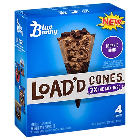 slide 1 of 1, Blue Bunny Load'D Cones Brownie Bomb - 16 Fz, 1 ct