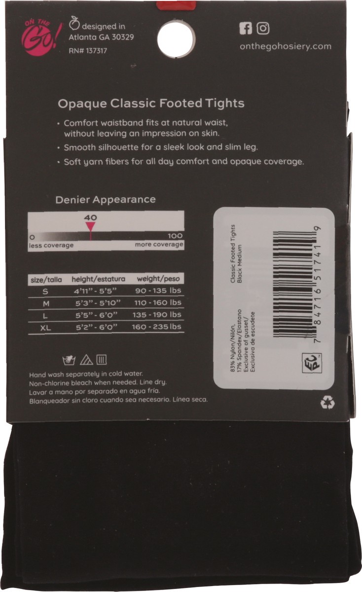slide 8 of 10, On the Go Black Classic Tights M 1 ea, 1 ct