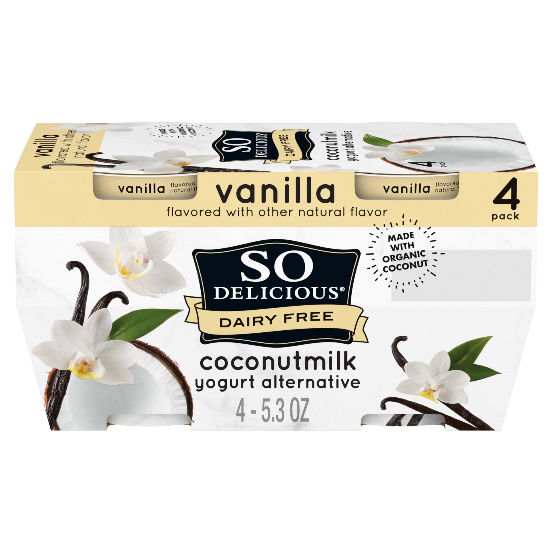 slide 1 of 9, So Delicious Dairy Free Vanilla Coconut Milk Yogurt - 4ct/5.3oz Cups, 4 ct; 5.3 oz