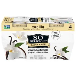 So Delicious Dairy Free Coconut Yogurt Alternative, Vanilla, Vegan, Gluten Free, Non-GMO, Creamy Plant Based Vanilla Yogurt Alternative, 4 Ct, 5.3 oz Containers
