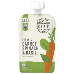Serenity Kids Organic Carrot, Spinach & Basil with Organic Olive Oil Pouch