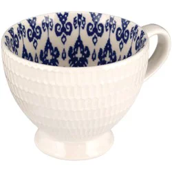 Signature Housewares White/Blue Porcelain Footed Cup