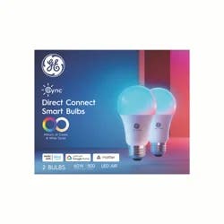GE Cync Full Color Direct Connect Smart 60W EQ A19 Bluetooth/Wi-Fi Enabled Dimmable Light Bulb - 2 Pack