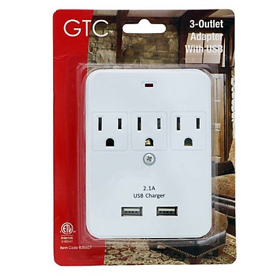 slide 1 of 1, GTC 3 Outlet Adapter With USB, 1 ct