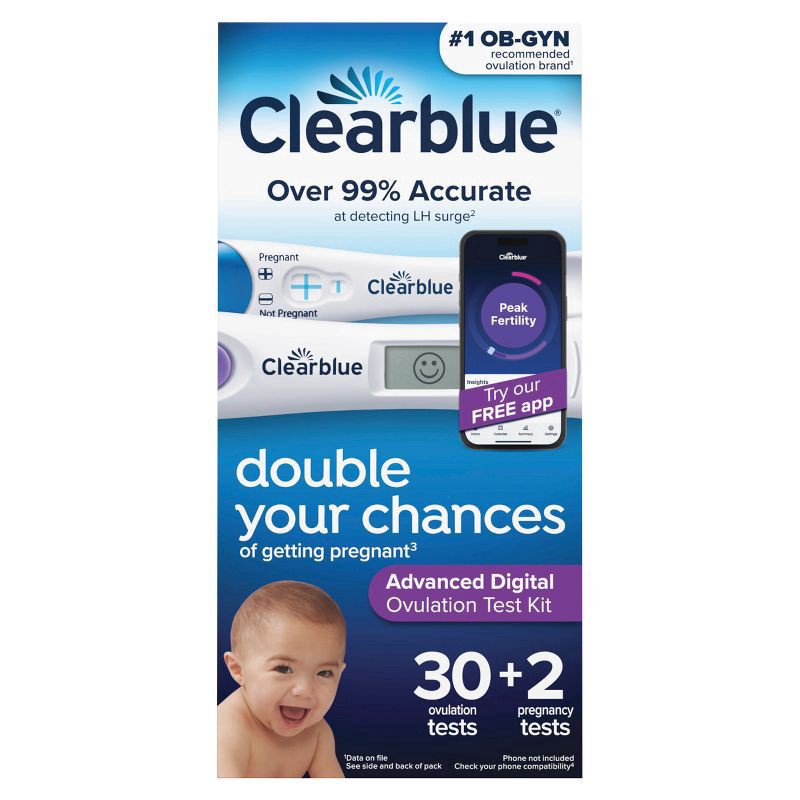 slide 1 of 7, Clearblue Advanced Digital Ovulation Test + 2 Pregnancy Test - 30ct, 30 ct