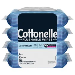 Cottonelle UltraFresh Flushable Wet Wipes, Adult Wet Wipes, 4 Flip-Top Packs, 42 Wipes per Pack (168 Total Flushable Wipes)