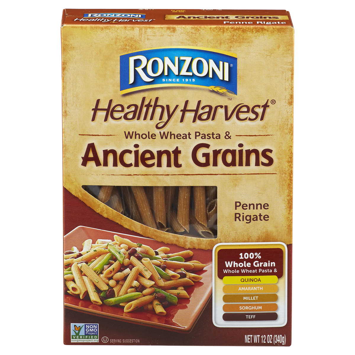 slide 1 of 8, Ronzoni Healthy Harvest Whole Wheat Pasta & Ancient Grains Penne Rigate, 12 oz