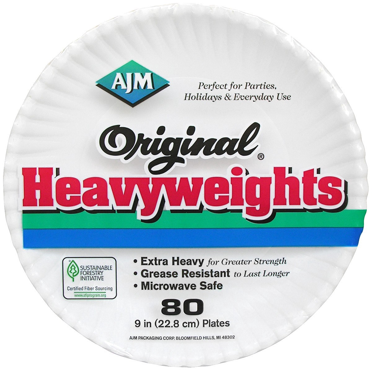 slide 1 of 5, AJM Heavyweights Original Paper Plates 8-7/8", 80 ct