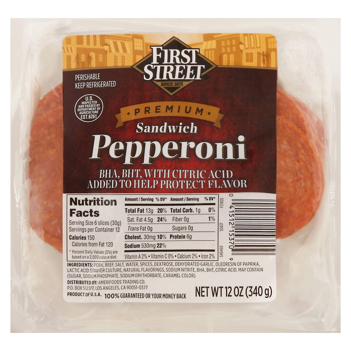 slide 4 of 4, First Street Sandwich Pepperoni, 12 oz