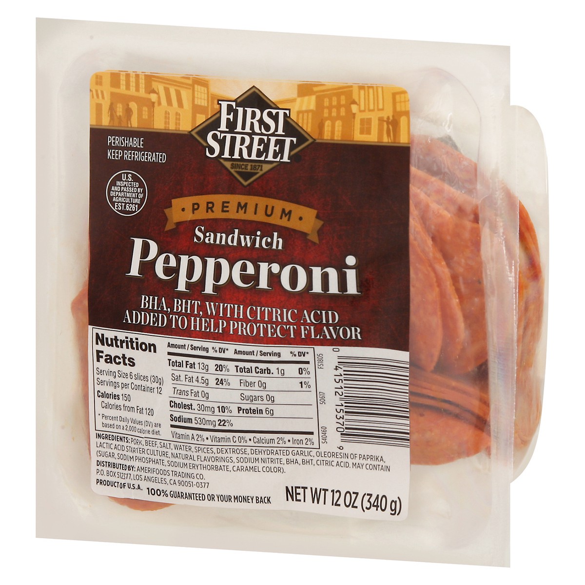 slide 2 of 4, First Street Sandwich Pepperoni, 12 oz