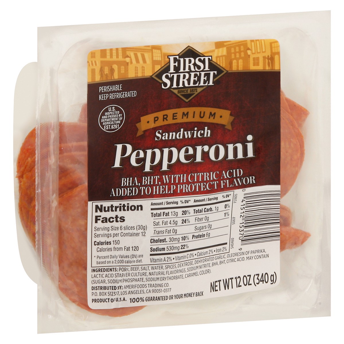 slide 3 of 4, First Street Sandwich Pepperoni, 12 oz
