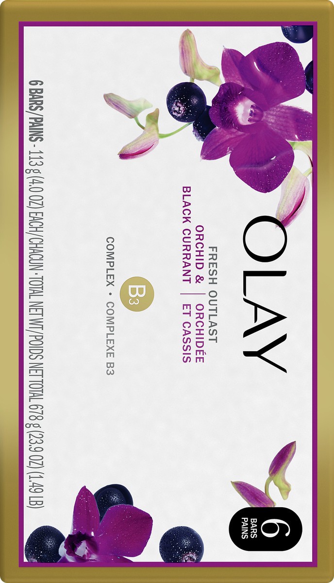 slide 2 of 6, Olay Fresh Outlast Orchid & Black Currant Beauty Bars 6 ea, 23.9 oz