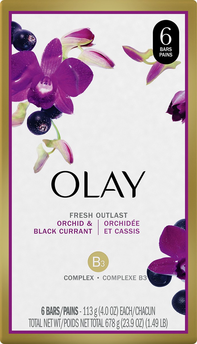 slide 3 of 6, Olay Fresh Outlast Orchid & Black Currant Beauty Bars 6 ea, 23.9 oz