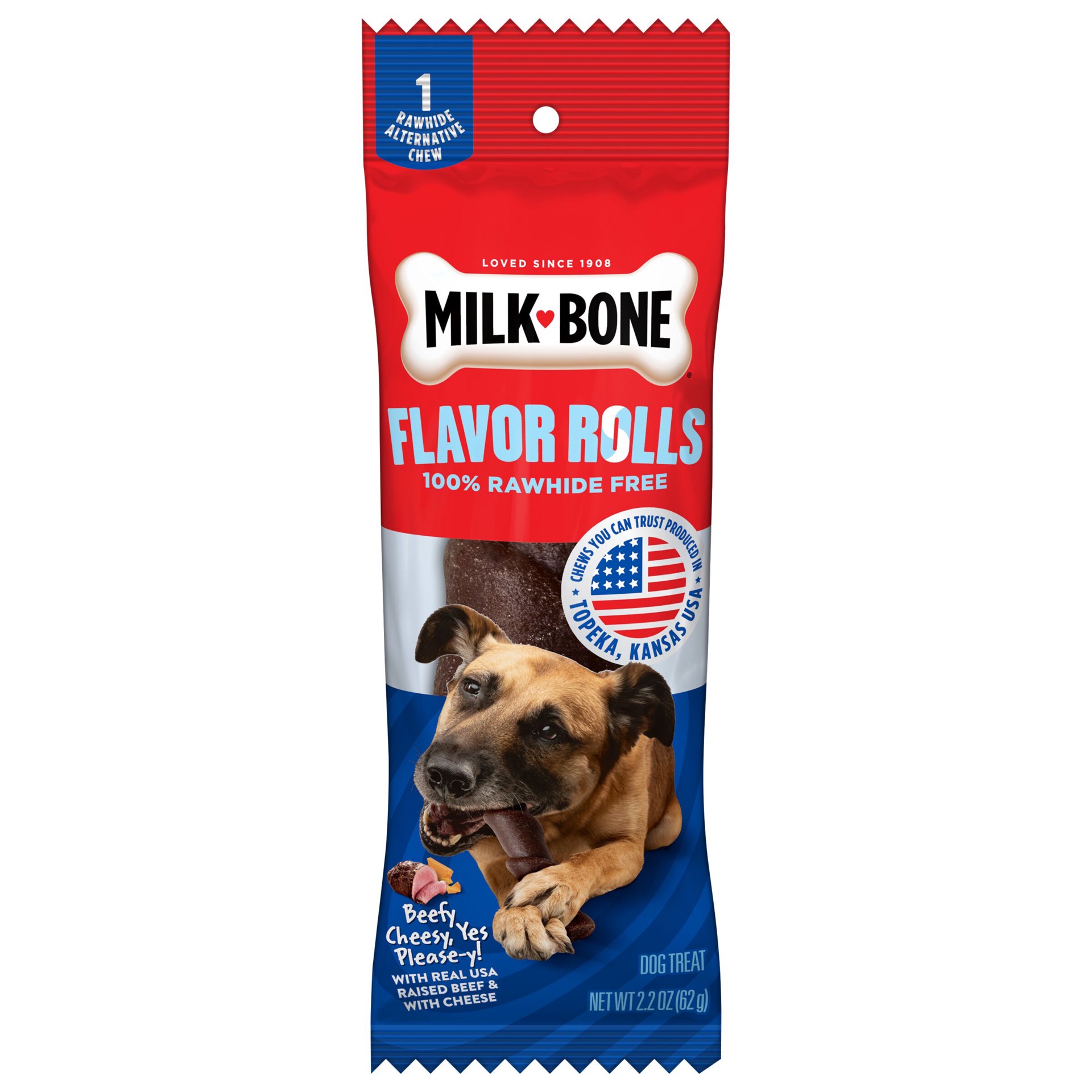 slide 1 of 1, Milk-Bone Flavor Rolls Beefy Cheesy, Yes Please-y! Rawhide Free Dog Treat With Beef, 2.2 Oz., 2.2 oz