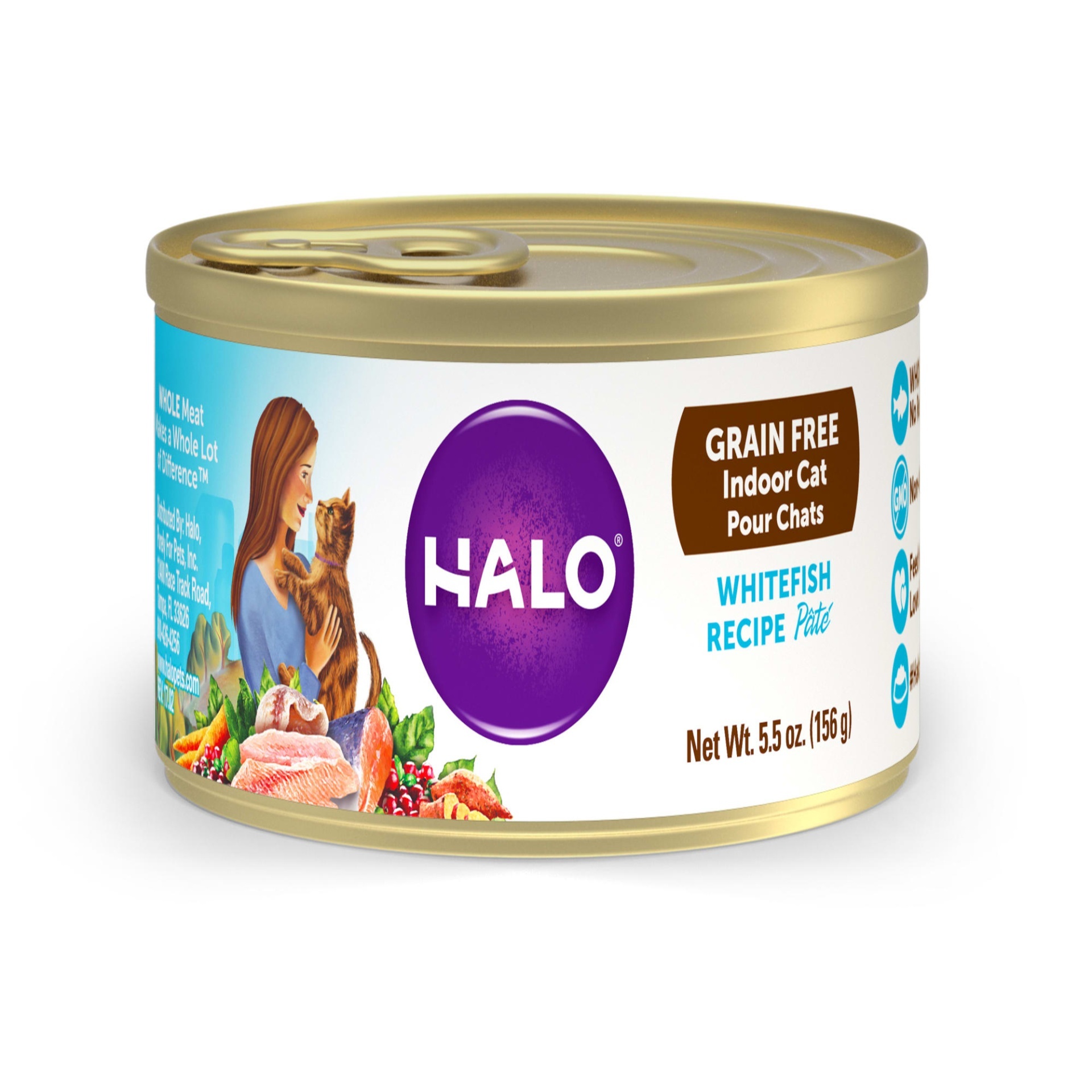 slide 1 of 1, Halo Spots Pate Ground Whitefish Recipe Canned Cat Food, 5.5 oz