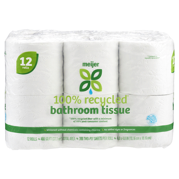 slide 1 of 1, Meijer 100% Recycled Bath Tissue, 12 rolls