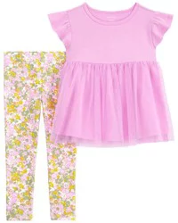 Carter's Carters Baby 2-Piece Tulle Top & Floral Legging Set Multi 6M