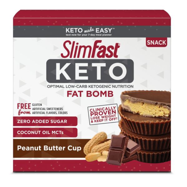 slide 1 of 3, SlimFast Keto Fat Bomb Peanut Butter Chocolate Snack Cup 14 Count, 14 ct