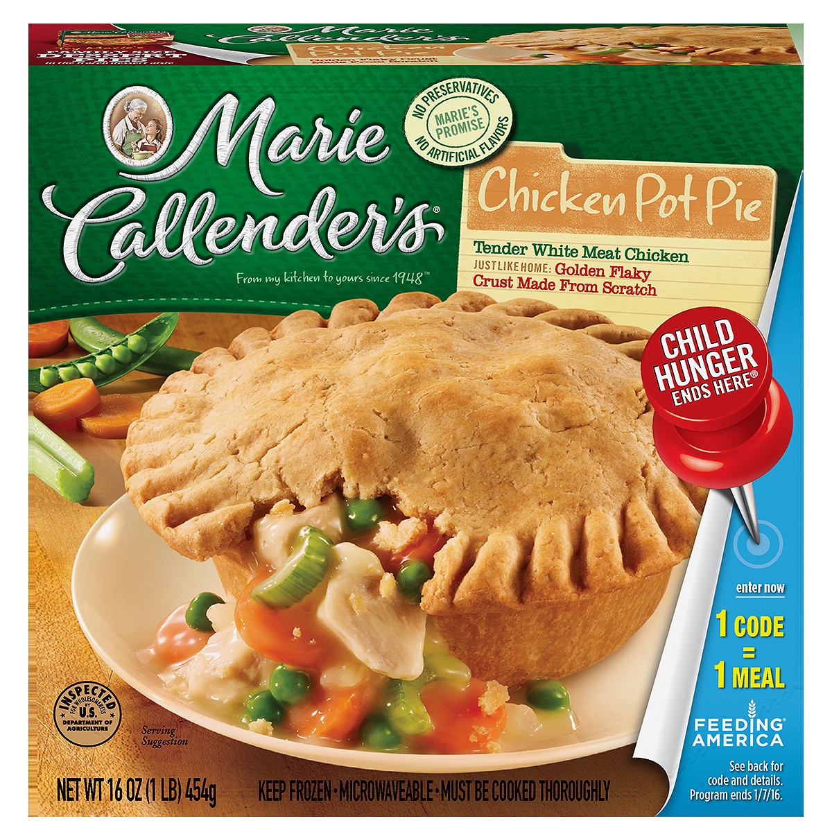 slide 1 of 8, Marie Callender's Frozen Pot Pie Dinner, Chicken, 16 Ounce, 16 oz