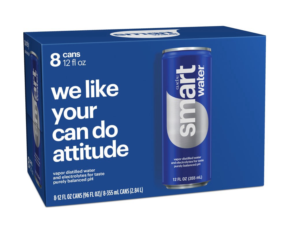 slide 1 of 1, Smartwater Vapor Distilled Premium Water Can, 12 Fl Oz 8 Pack, 8 ct; 12 fl oz