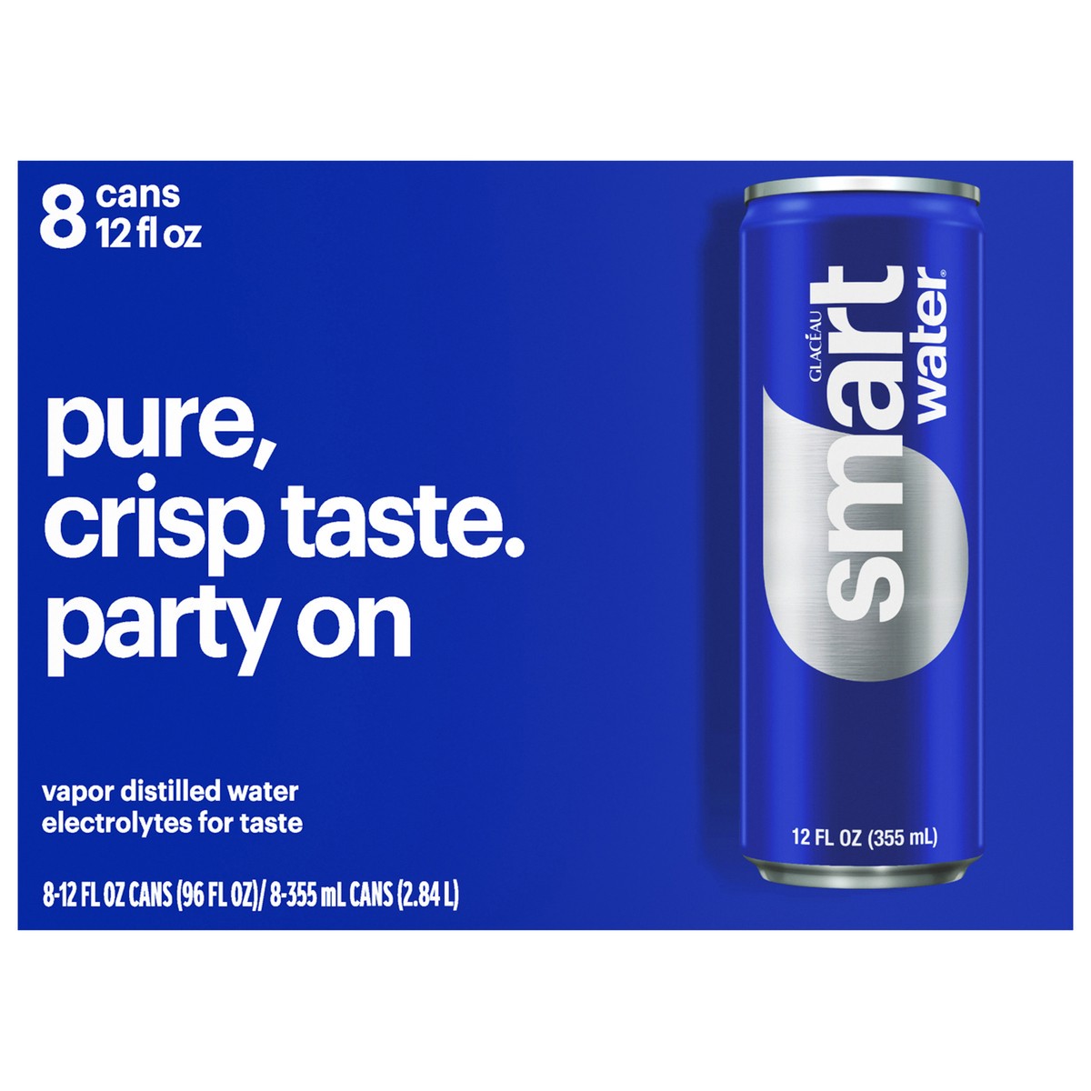slide 1 of 12, Smartwater Vapor Distilled Premium Water Can, 12 Fl Oz 8 Pack, 8 ct; 12 fl oz