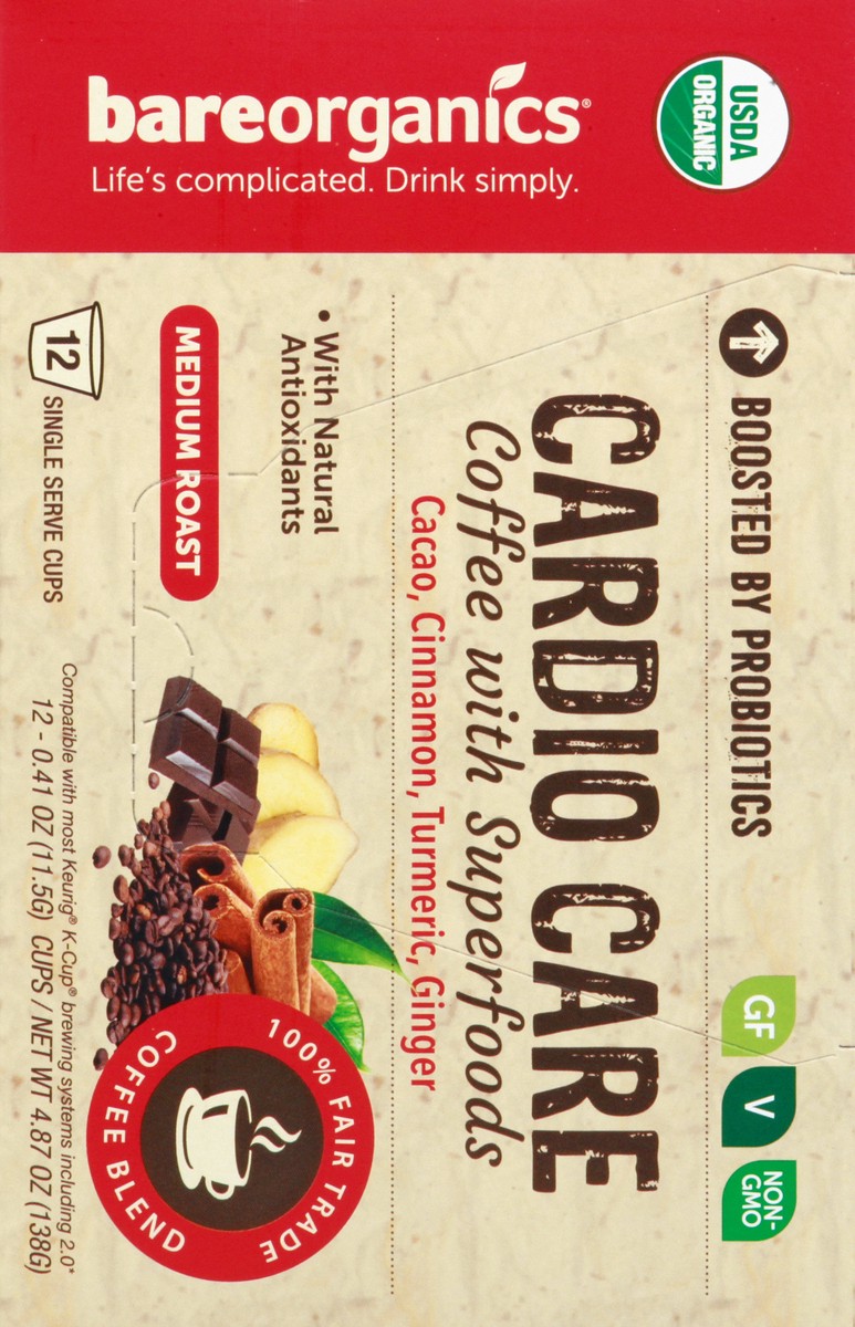 slide 10 of 10, BareOrganics Medium Roast Cardio Care Coffee with Superfoods Single Serve Cups - 12 ct, 12 ct