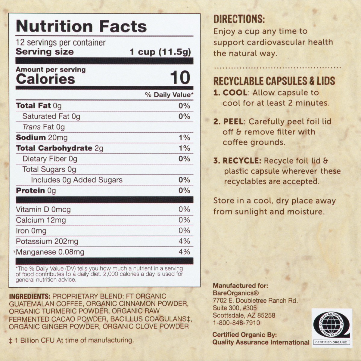 slide 7 of 10, BareOrganics Medium Roast Cardio Care Coffee with Superfoods Single Serve Cups - 12 ct, 12 ct