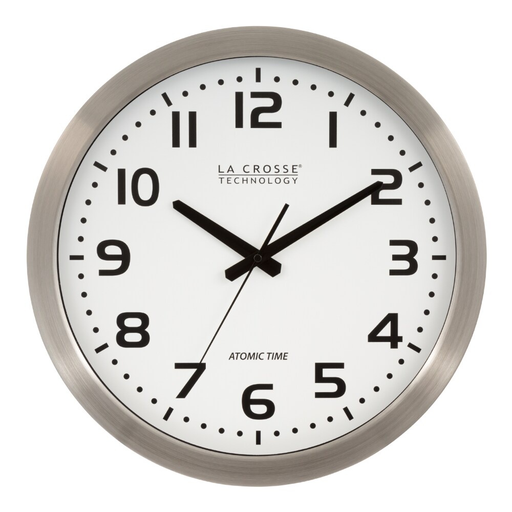 slide 1 of 1, La Crosse Technology Atomic Analog Wall Clock - Aluminum, 16 in