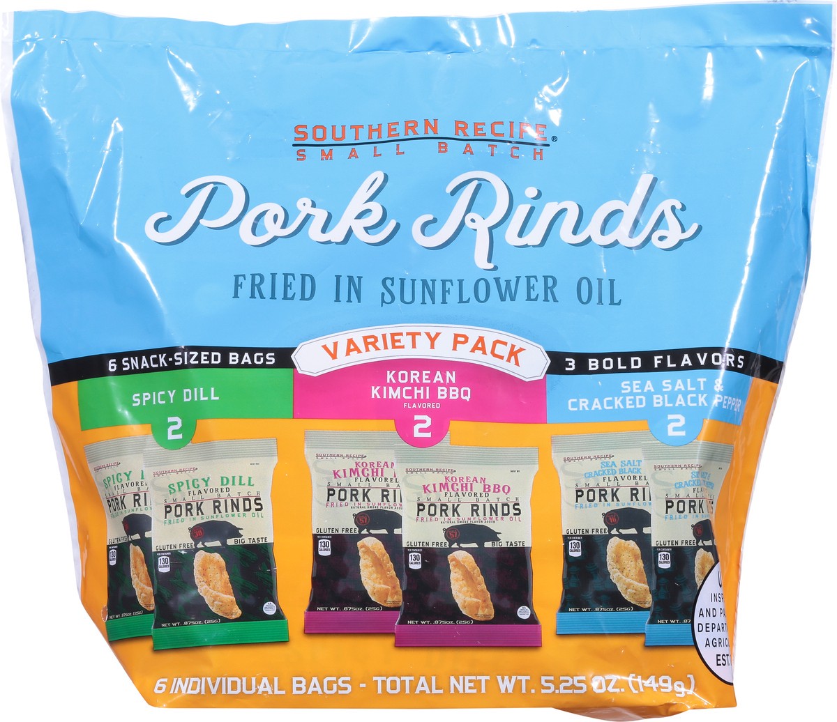 slide 6 of 9, Southern Recipe Small Batch Variety Pack Pork Rinds 6 Individual Bags, 6 ct