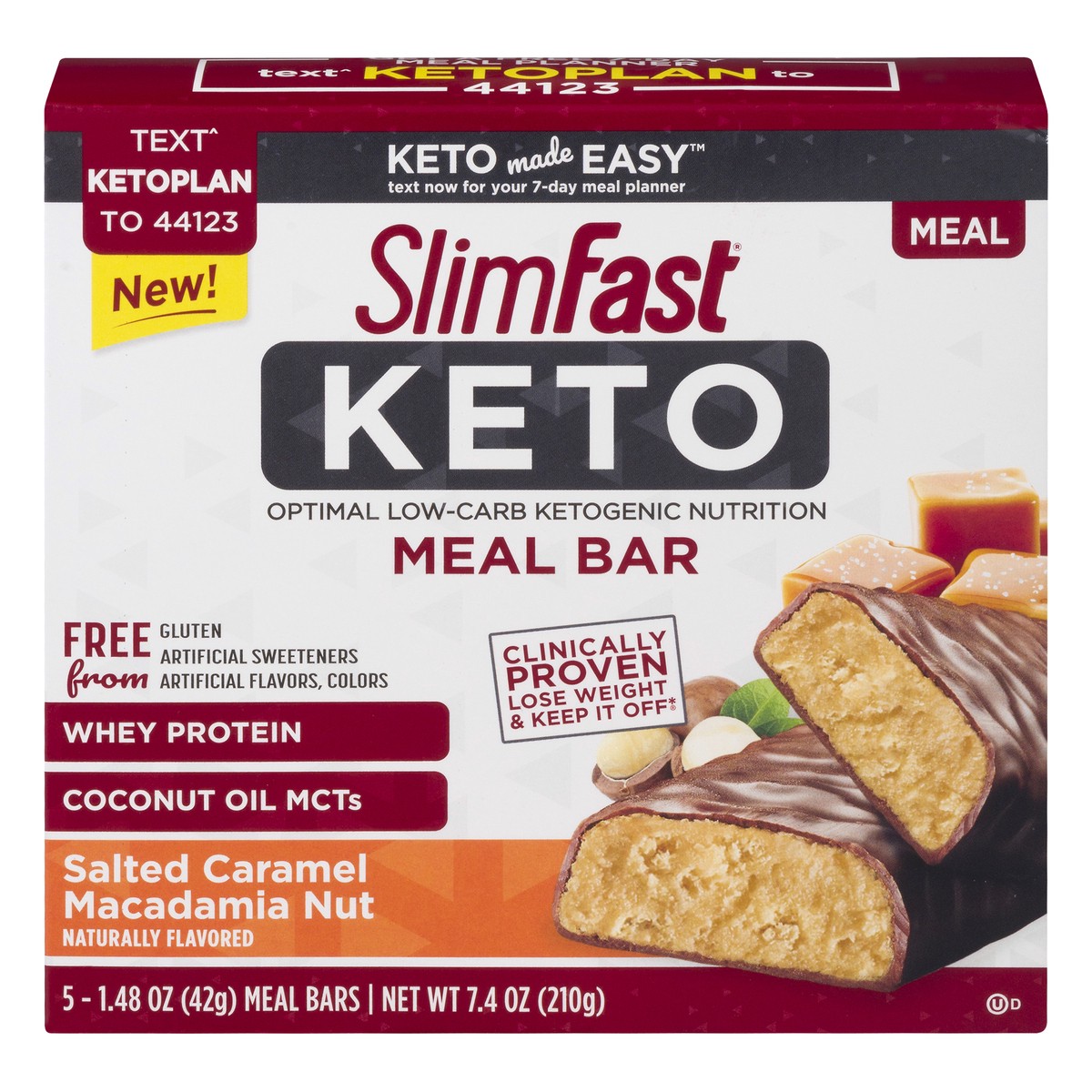 slide 1 of 10, SlimFast Low-Carb Salted Caramel Macadamia Nut Meal Bar 5 ea, 5 ct