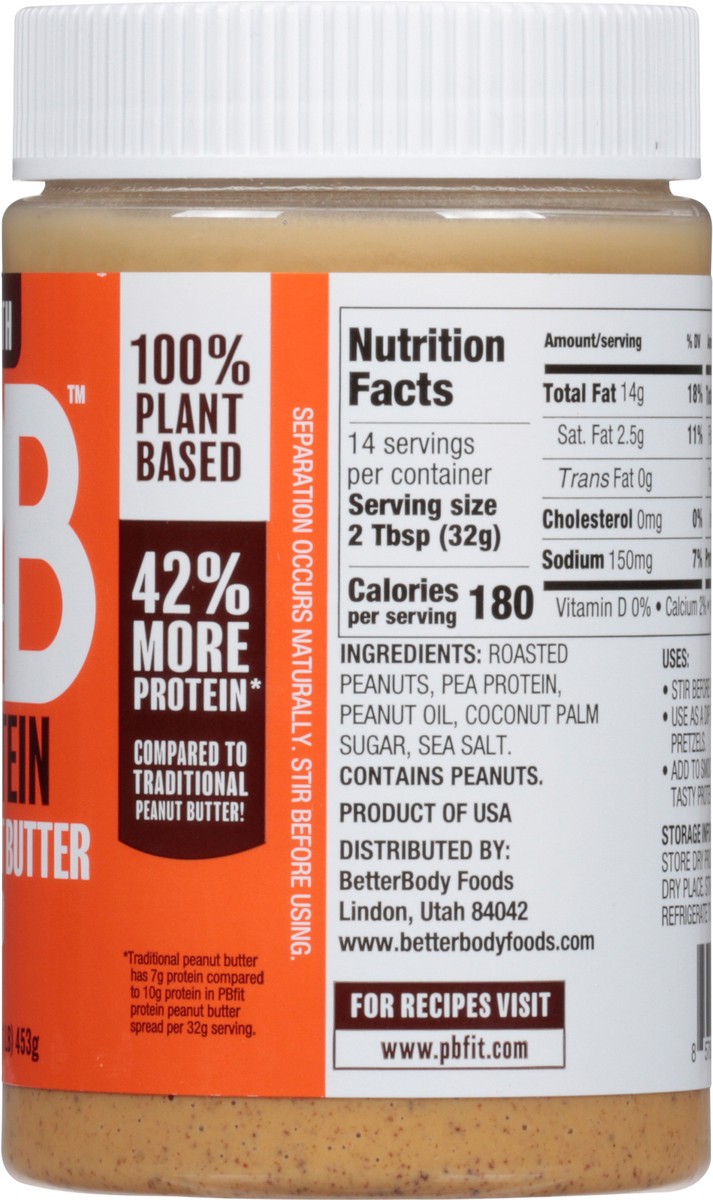 slide 11 of 14, PBfit Added Protein Smooth Peanut Butter Spread 16 oz, 16 oz