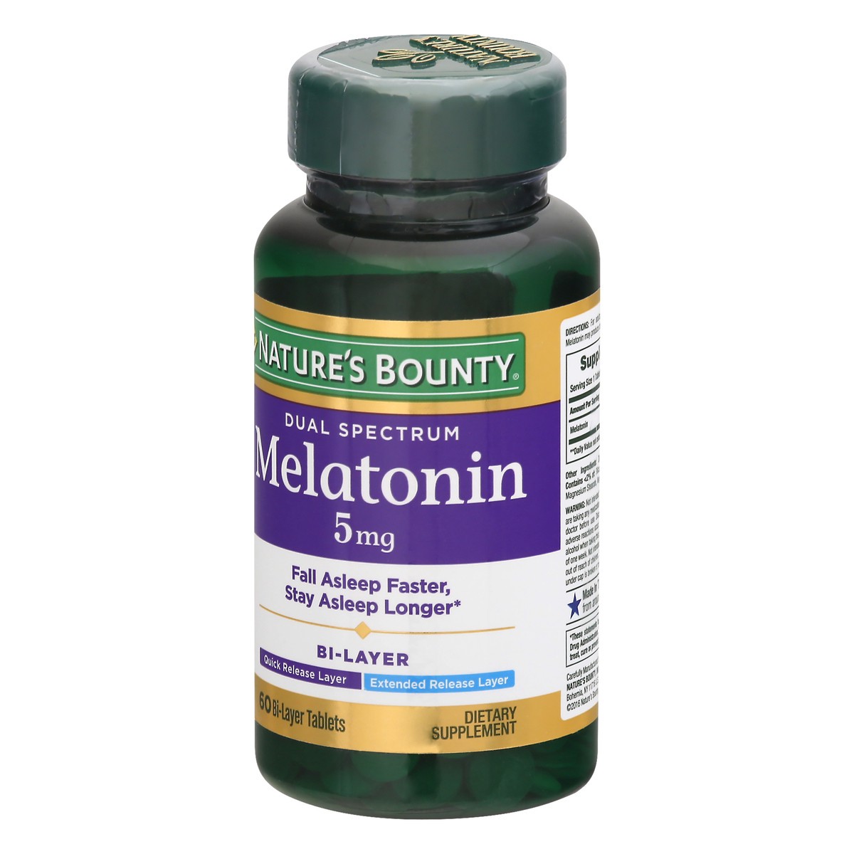 slide 3 of 9, Nature's Bounty Dual Spectrum 5 mg Bi-Layer Tablets Melatonin 60 ea, 60 ct