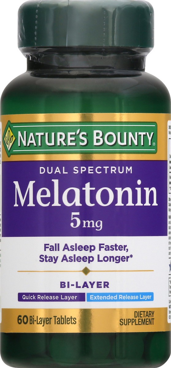 slide 6 of 9, Nature's Bounty Dual Spectrum 5 mg Bi-Layer Tablets Melatonin 60 ea, 60 ct