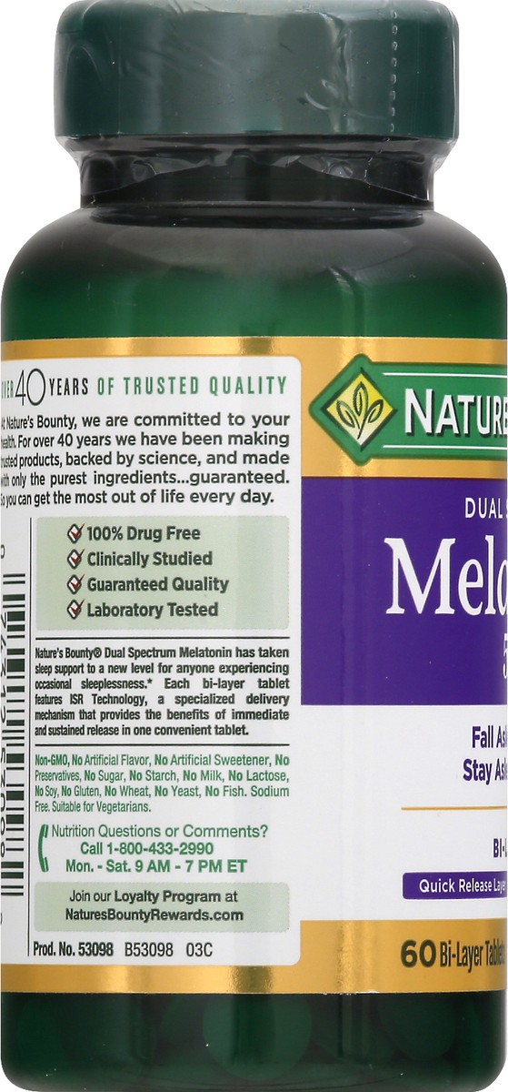 slide 9 of 9, Nature's Bounty Dual Spectrum 5 mg Bi-Layer Tablets Melatonin 60 ea, 60 ct