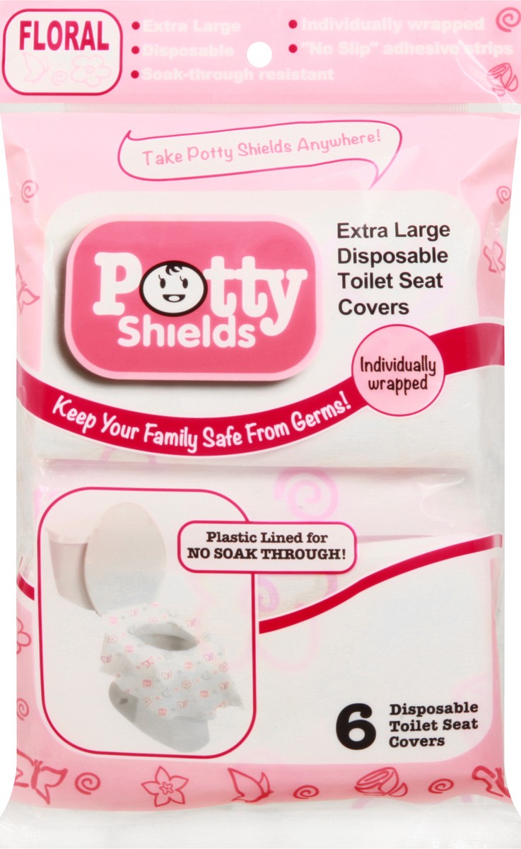 slide 9 of 11, Potty Shields Floral Extra Large Disposable Toilet Seat Covers 6 ea, 6 ct