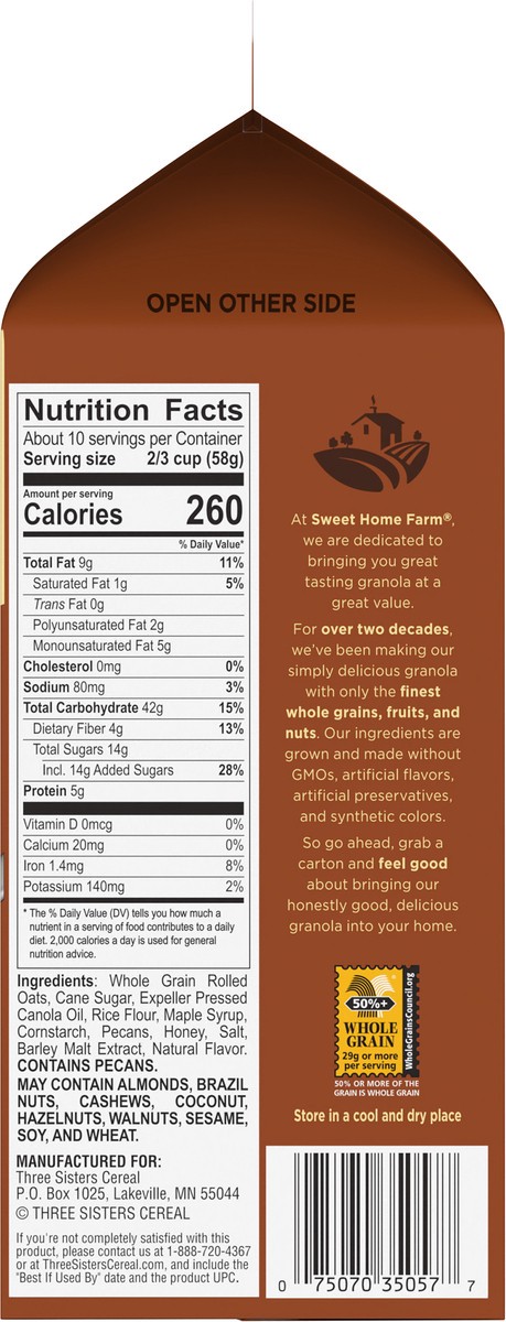 slide 6 of 9, Sweet Home Farm Maple Pecan Granola, Made with Whole Grain, Non-GMO Project Verified, Kosher, Vegan, 20.5 Oz Recyclable Carton, 20.5 oz