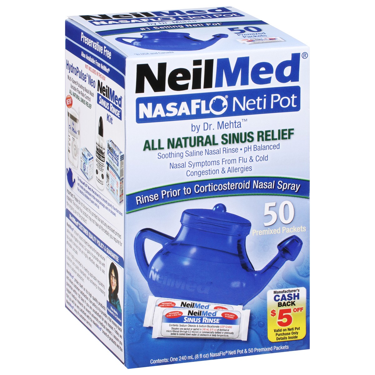 slide 2 of 9, NeilMed NasaFlo Neti Pot Sinus Relief with Premixed Packets - 50ct, 50 ct